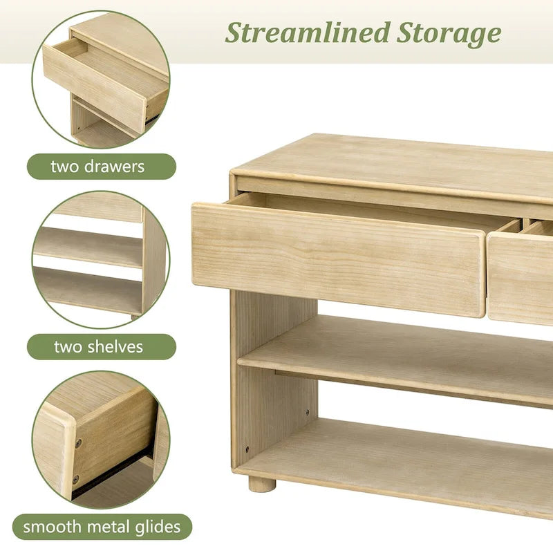 Console de style vintage avec 2 tiroirs et 2 étagères – Entrée et salon