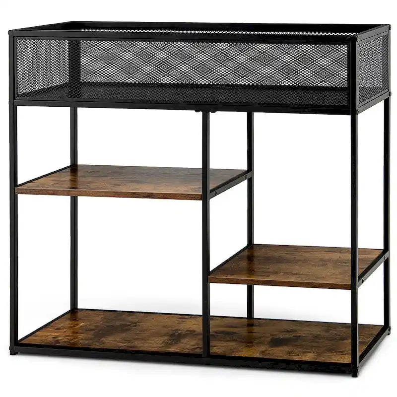 Console étroite à 4 niveaux avec panier métallique et étagères