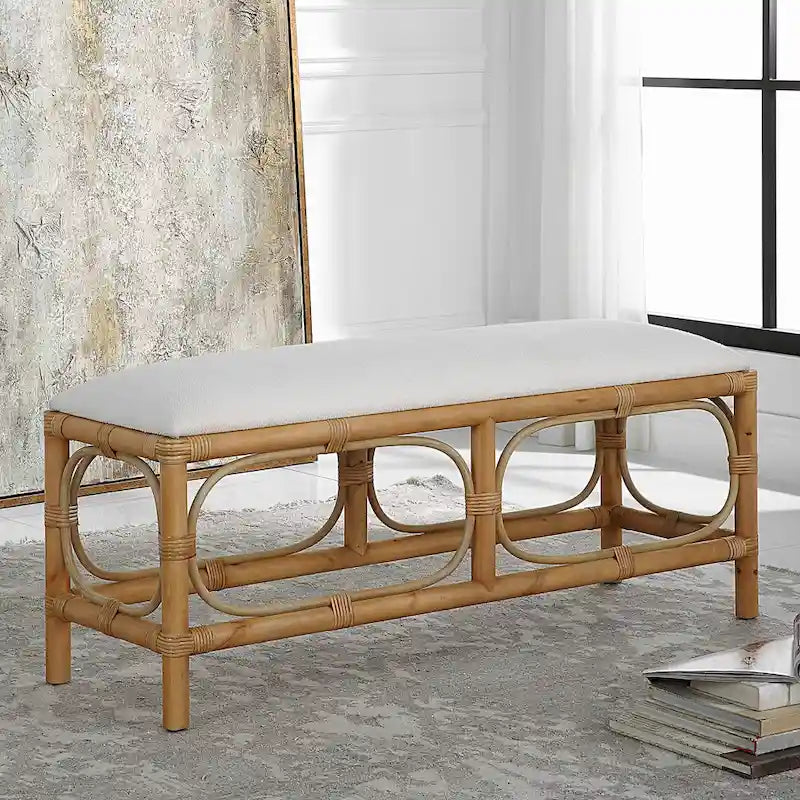 Banc rectangulaire d'appoint en rotin — Assise intérieure de style côtier