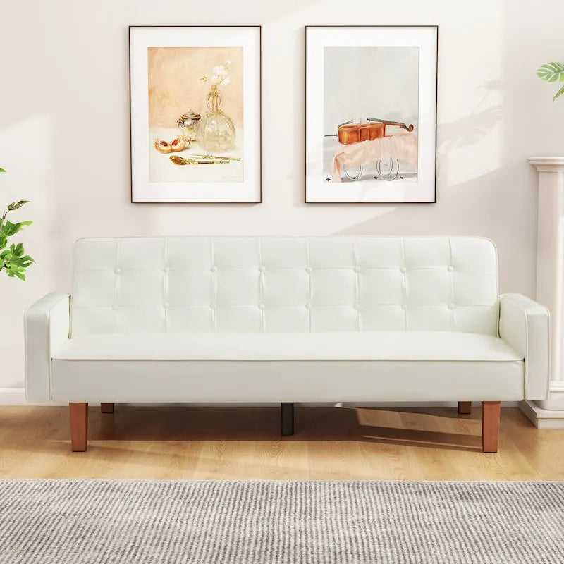 Canapé-lit futon capitonné en cuir PU de 74 po, canapé convertible 3 places pour salon et chambre à coucher