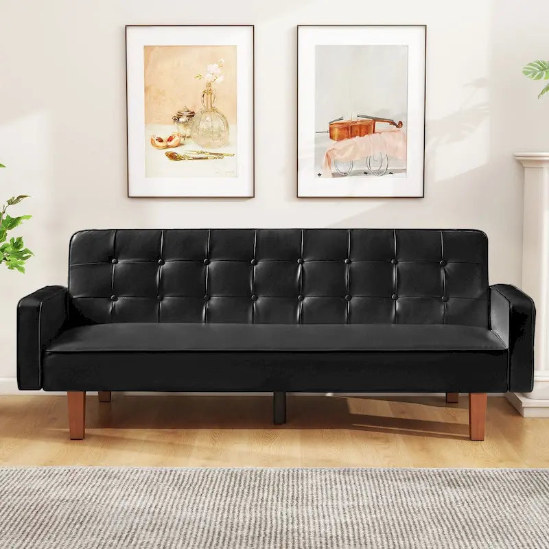Canapé-lit futon capitonné en cuir PU de 74 po, canapé convertible 3 places pour salon et chambre à coucher