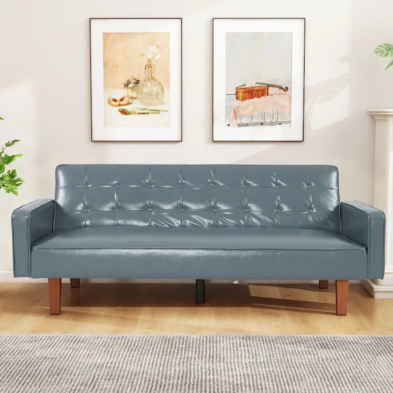 Canapé-lit futon capitonné en cuir PU de 74 po, canapé convertible 3 places pour salon et chambre à coucher