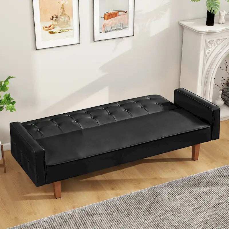 Canapé-lit futon capitonné en cuir PU de 74 po, canapé convertible 3 places pour salon et chambre à coucher