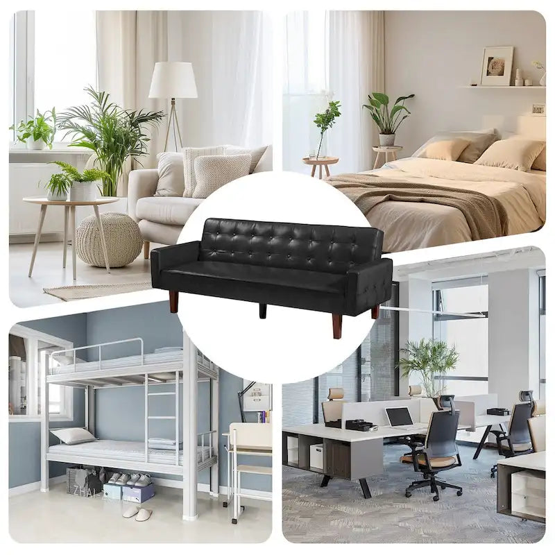 Canapé-lit futon capitonné en cuir PU de 74 po, canapé convertible 3 places pour salon et chambre à coucher