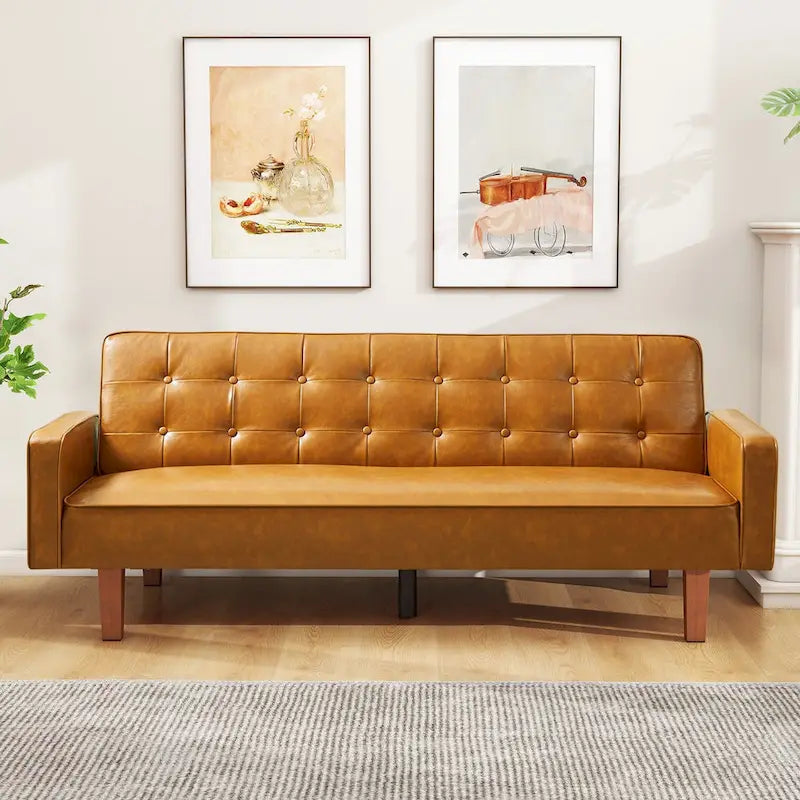 Canapé-lit futon capitonné en cuir PU de 74 po, canapé convertible 3 places pour salon et chambre à coucher