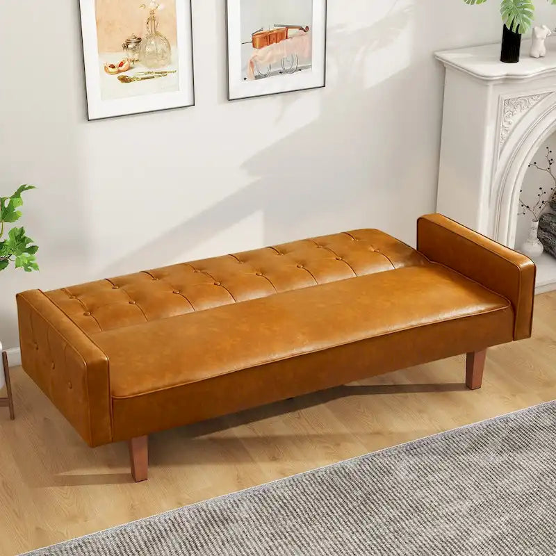 Canapé-lit futon capitonné en cuir PU de 74 po, canapé convertible 3 places pour salon et chambre à coucher