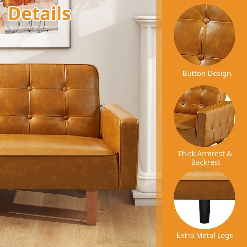 Canapé-lit futon capitonné en cuir PU de 74 po, canapé convertible 3 places pour salon et chambre à coucher