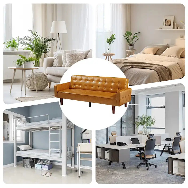 Canapé-lit futon capitonné en cuir PU de 74 po, canapé convertible 3 places pour salon et chambre à coucher