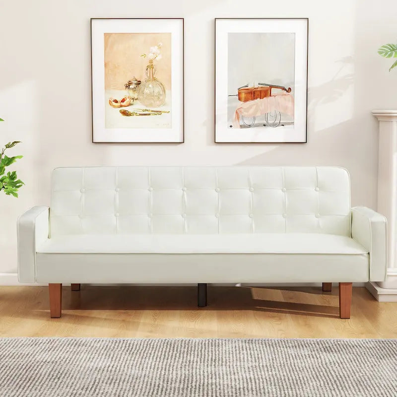 Canapé-lit futon capitonné en cuir PU de 74 po, canapé convertible 3 places pour salon et chambre à coucher