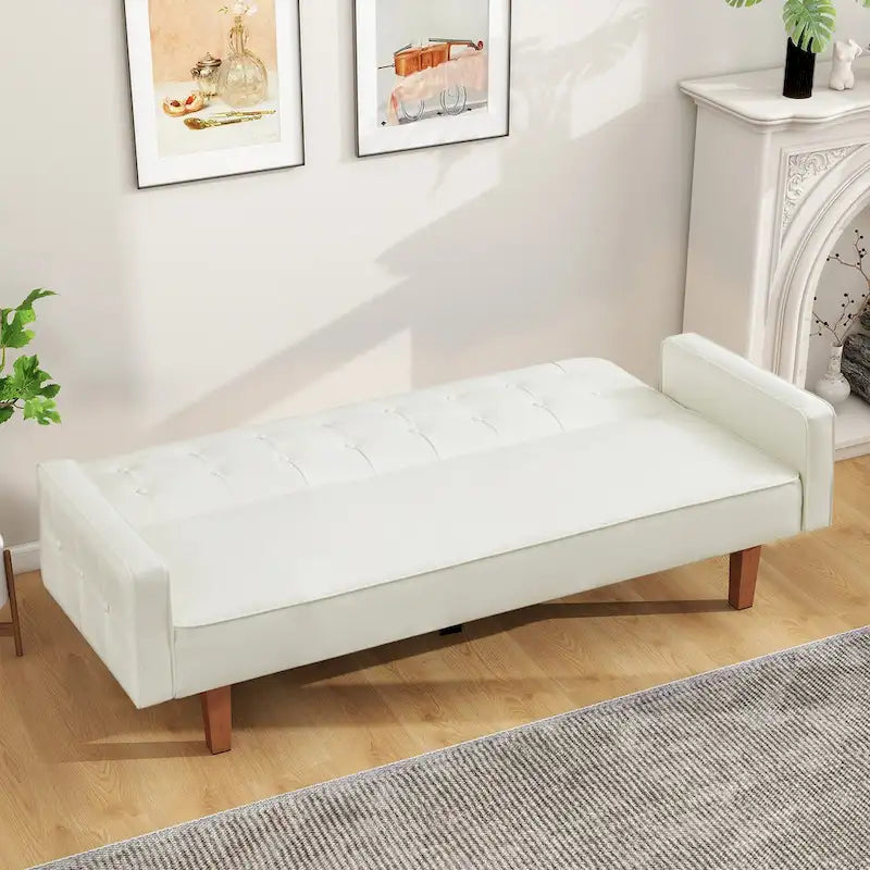 Canapé-lit futon capitonné en cuir PU de 74 po, canapé convertible 3 places pour salon et chambre à coucher