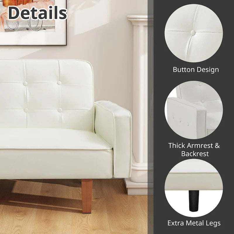 Canapé-lit futon capitonné en cuir PU de 74 po, canapé convertible 3 places pour salon et chambre à coucher