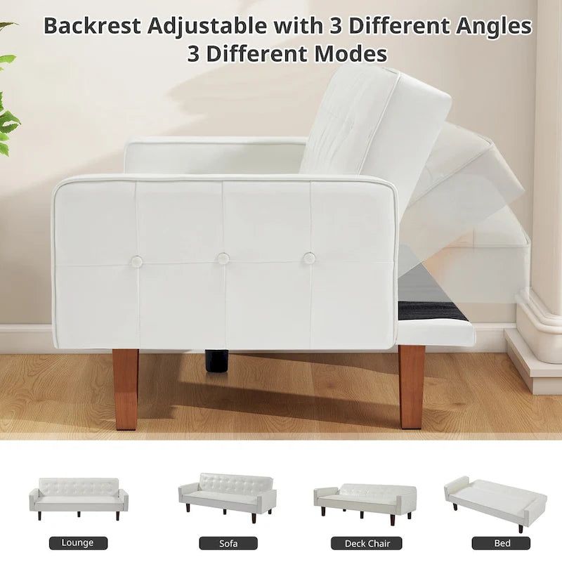 Canapé-lit futon capitonné en cuir PU de 74 po, canapé convertible 3 places pour salon et chambre à coucher