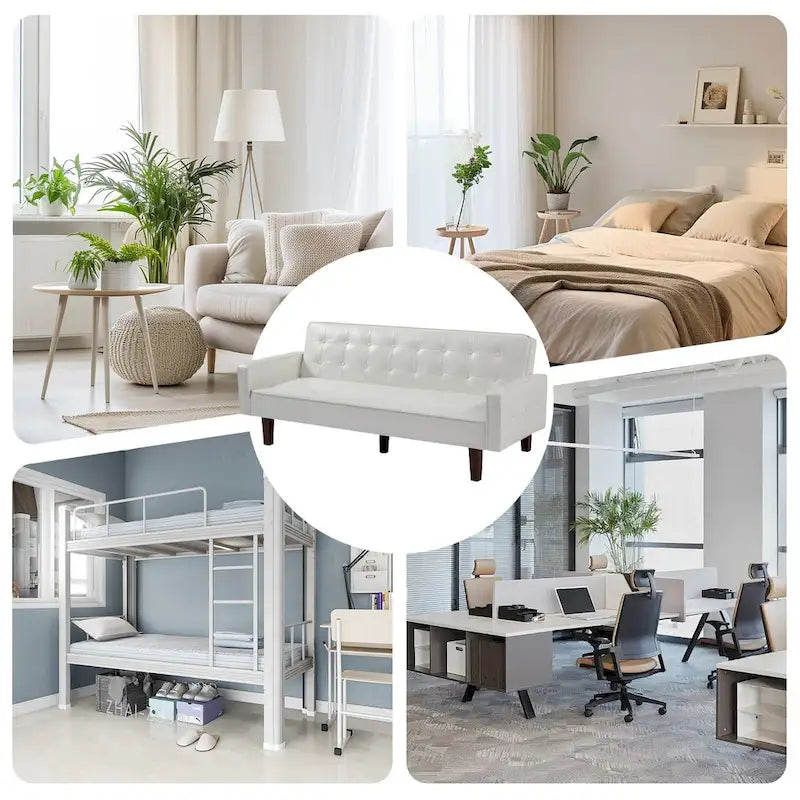 Canapé-lit futon capitonné en cuir PU de 74 po, canapé convertible 3 places pour salon et chambre à coucher