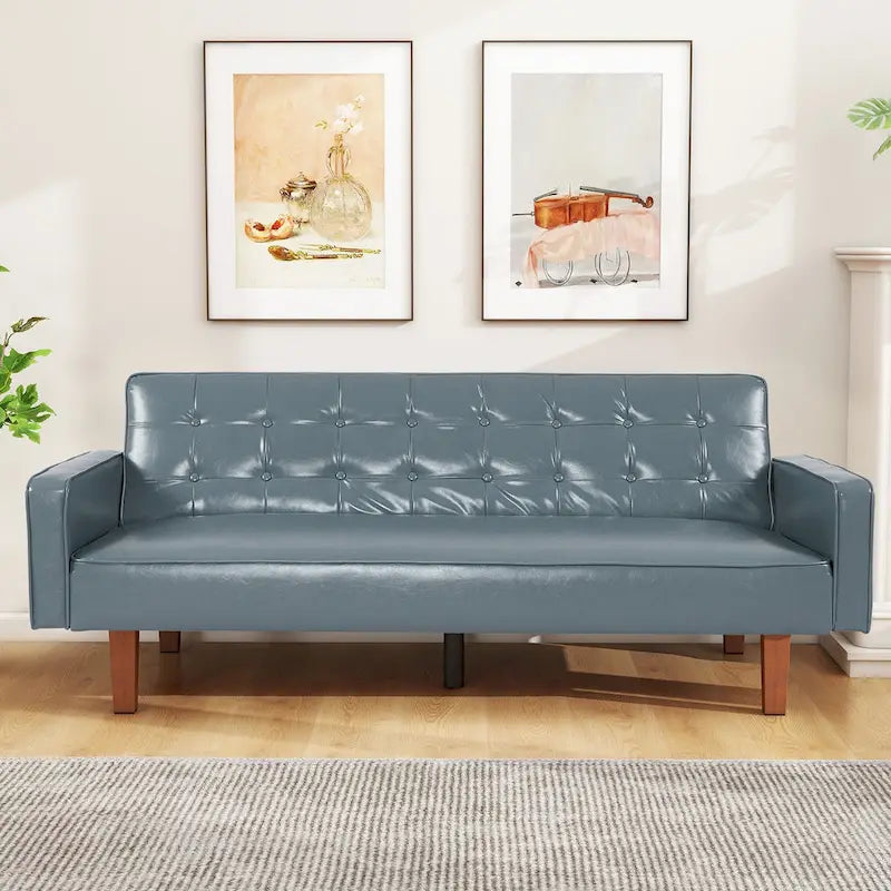 Canapé-lit futon capitonné en cuir PU de 74 po, canapé convertible 3 places pour salon et chambre à coucher