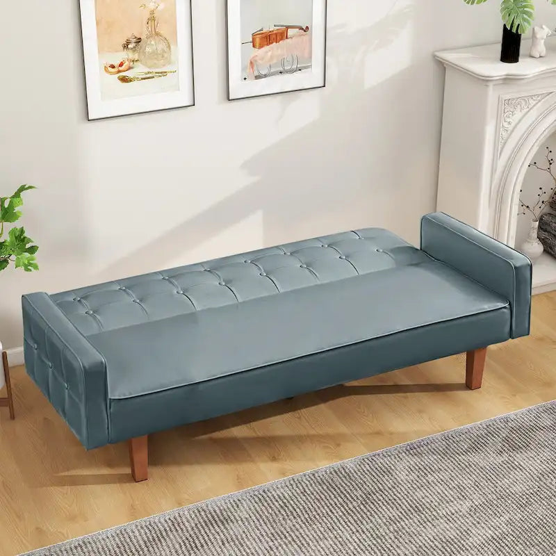 Canapé-lit futon capitonné en cuir PU de 74 po, canapé convertible 3 places pour salon et chambre à coucher