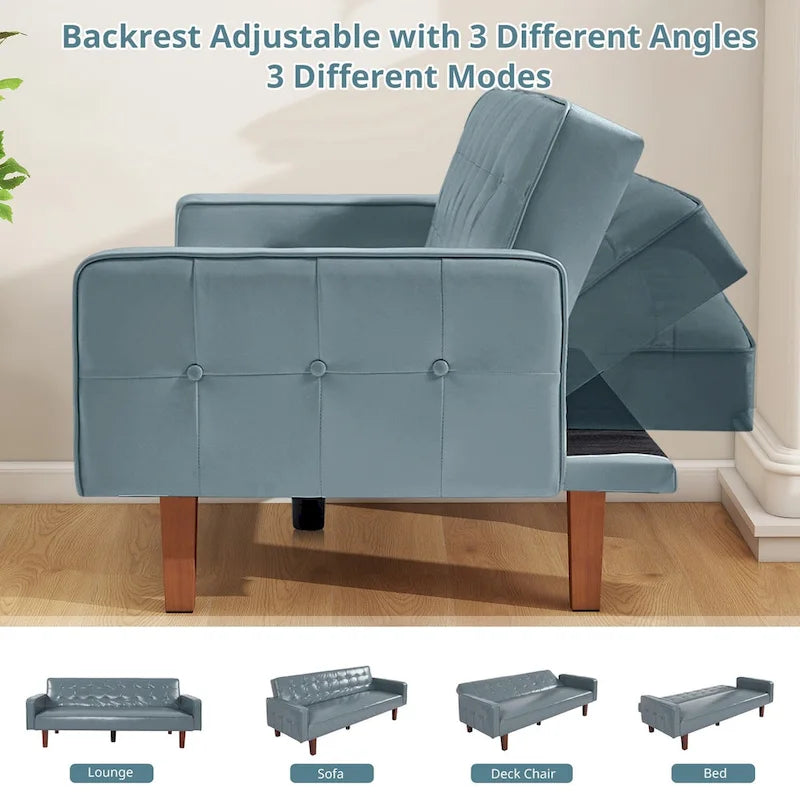 Canapé-lit futon capitonné en cuir PU de 74 po, canapé convertible 3 places pour salon et chambre à coucher