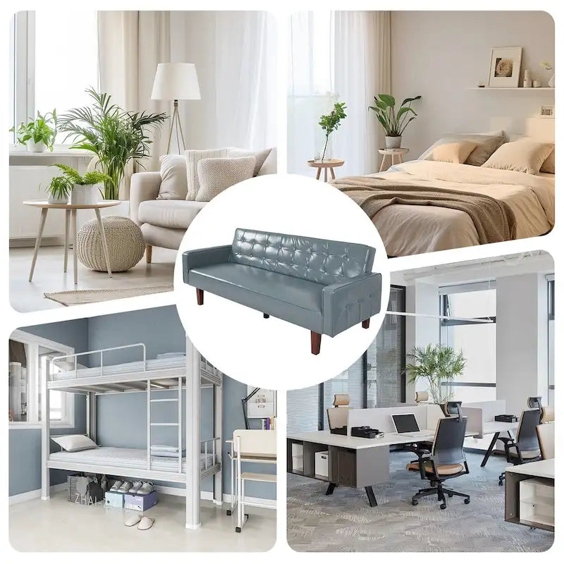 Canapé-lit futon capitonné en cuir PU de 74 po, canapé convertible 3 places pour salon et chambre à coucher