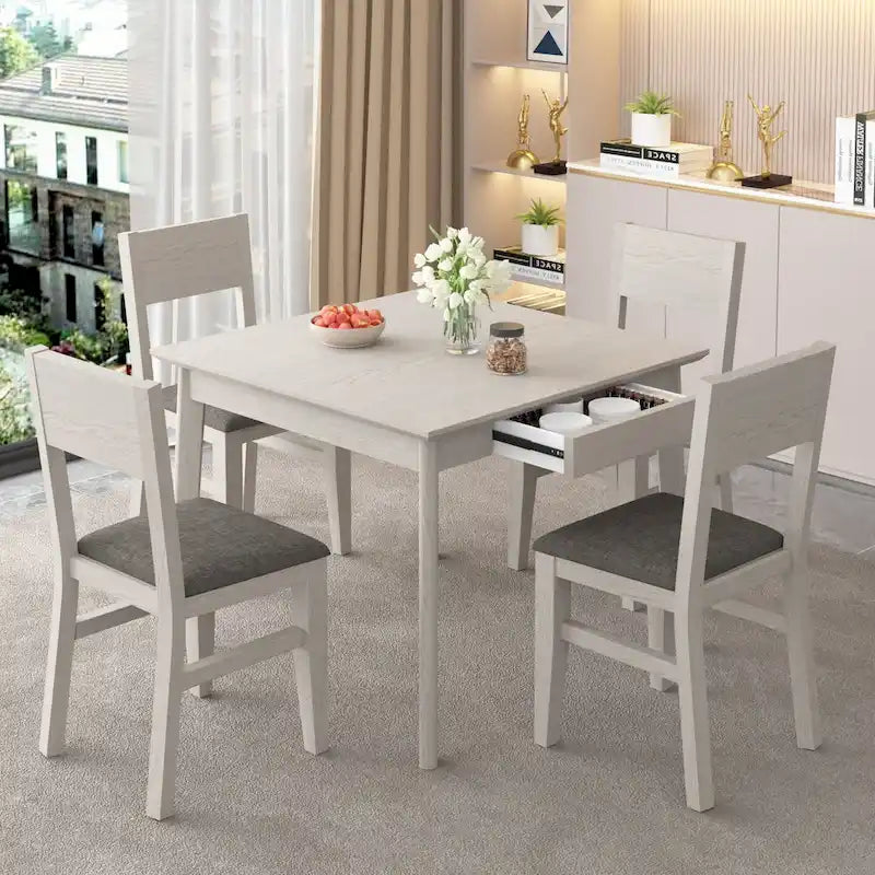 Table à Manger Carrée en Bois Massif avec 2 Tiroirs, 4 Places – Style Scandinave Moderne