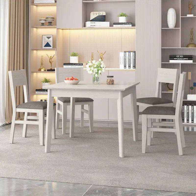 Table à Manger Carrée en Bois Massif avec 2 Tiroirs, 4 Places – Style Scandinave Moderne