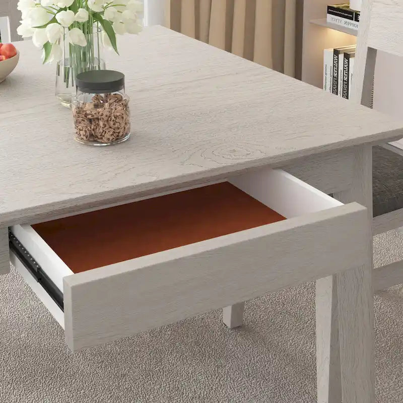 Table à Manger Carrée en Bois Massif avec 2 Tiroirs, 4 Places – Style Scandinave Moderne