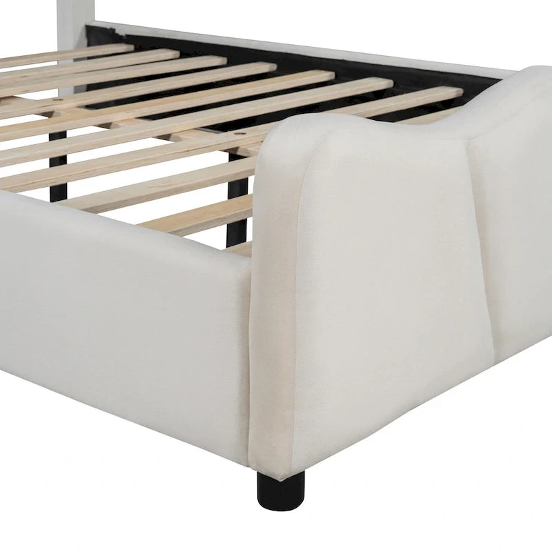 Lit plateforme double en velours avec tête de lit et pied de lit