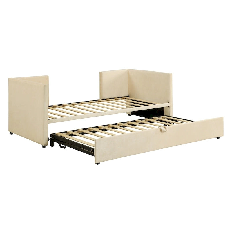 Lit de repos double rembourré avec lit gigogne escamotable – Beige