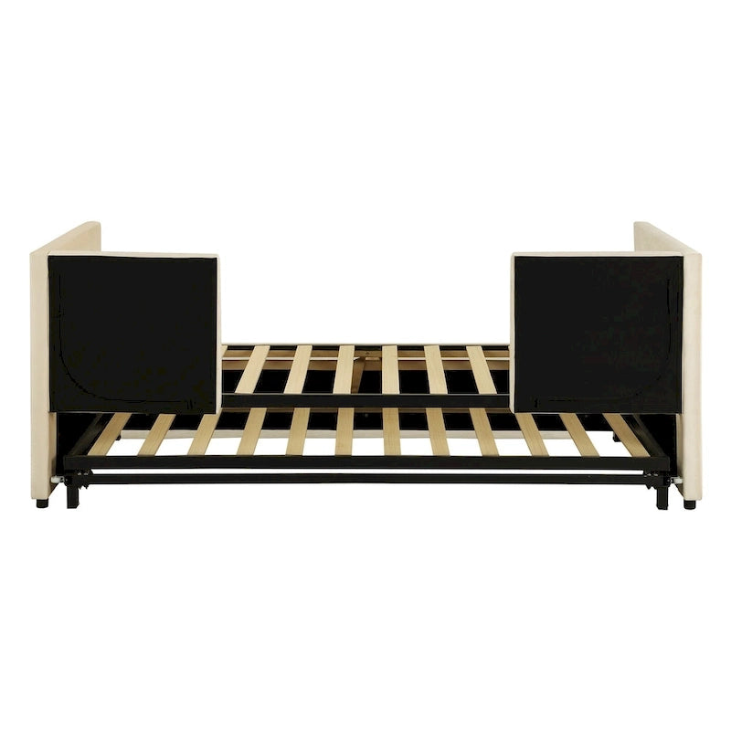 Lit de repos double rembourré avec lit gigogne escamotable – Beige
