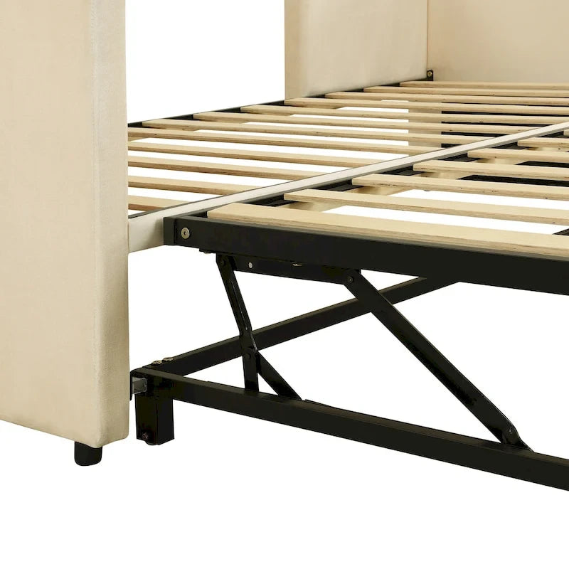 Lit de repos double rembourré avec lit gigogne escamotable – Beige