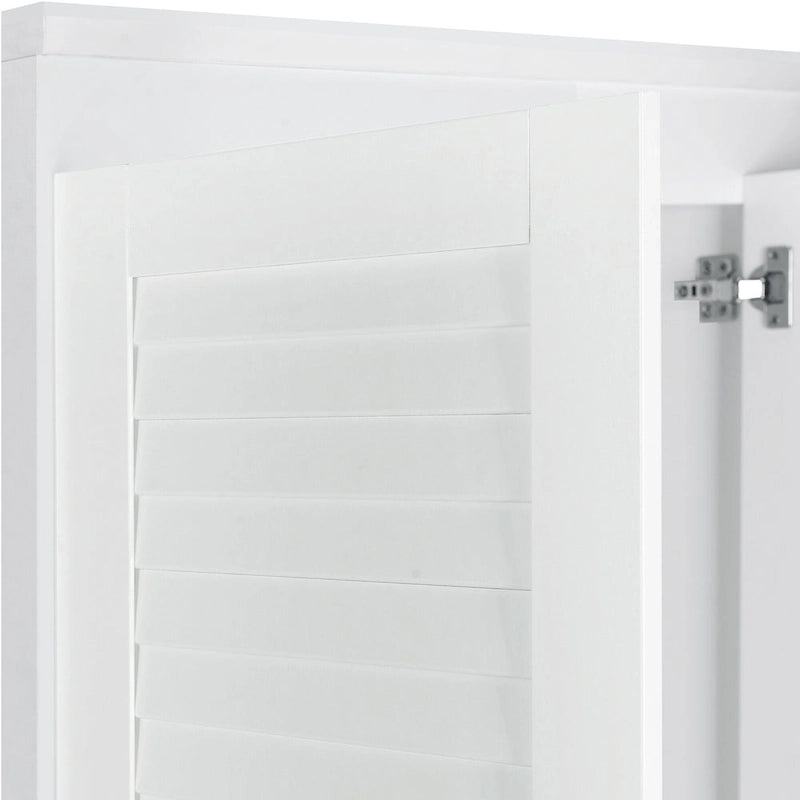 Armoire moderne avec portes persiennes, tiroirs et étagères de rangement