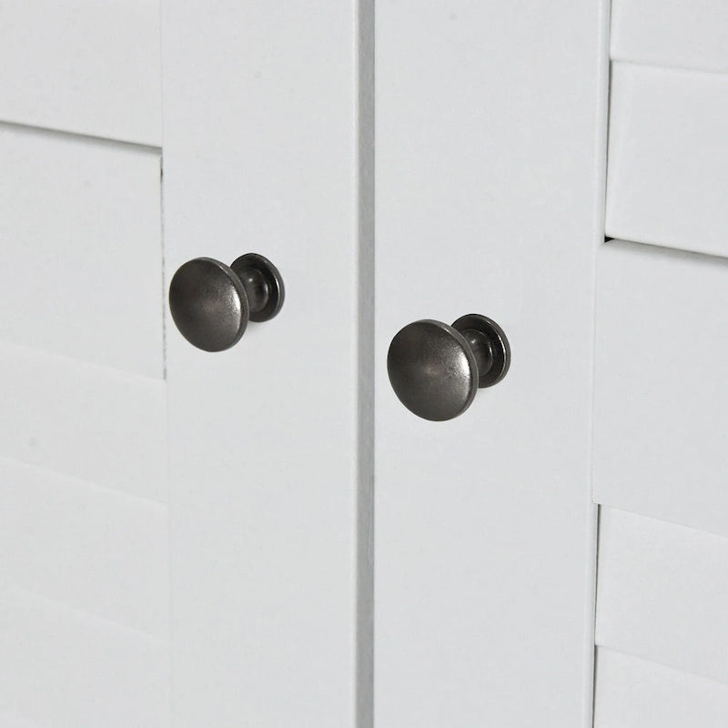 Armoire moderne avec portes persiennes, tiroirs et étagères de rangement
