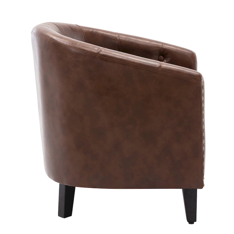 Fauteuil club en similicuir avec accoudoirs encastrés et garniture cloutée