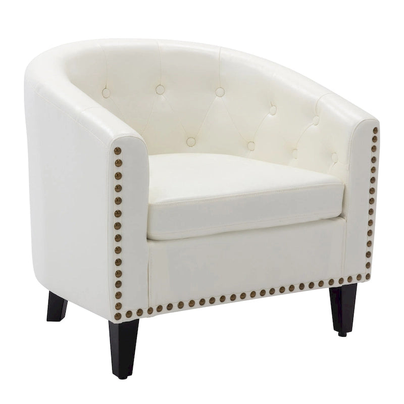 Fauteuil club en similicuir avec accoudoirs encastrés et garniture cloutée