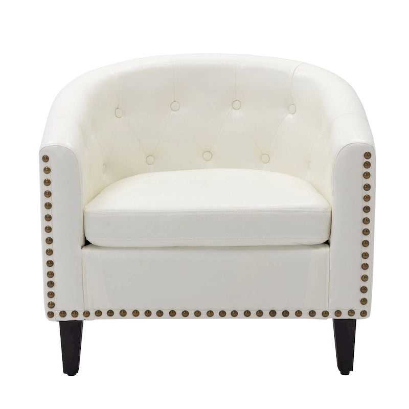 Fauteuil club en similicuir avec accoudoirs encastrés et garniture cloutée