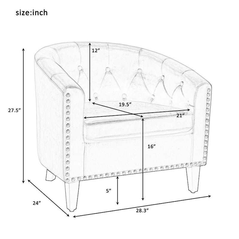 Fauteuil club en similicuir avec accoudoirs encastrés et garniture cloutée