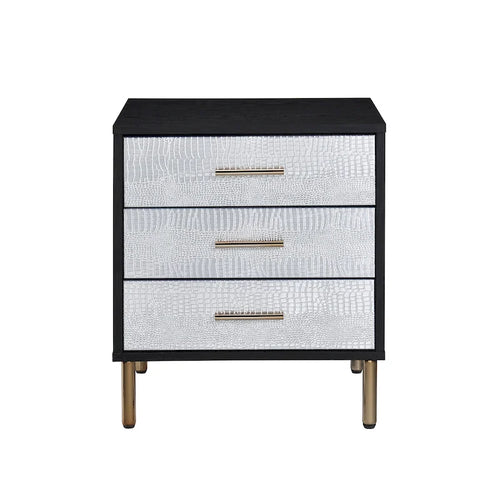 Table de chevet 3 tiroirs avec glissières métalliques – Finition argent et or