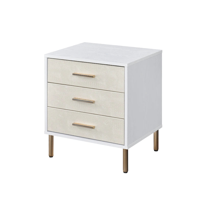 Table de chevet 3 tiroirs avec glissières métalliques – Finition argent et or