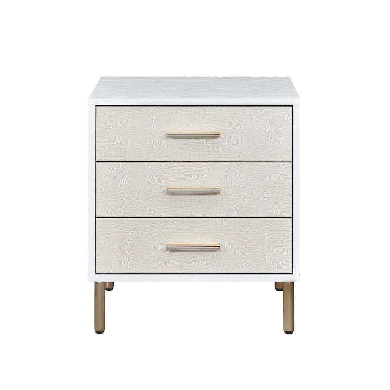 Table de chevet 3 tiroirs avec glissières métalliques – Finition argent et or