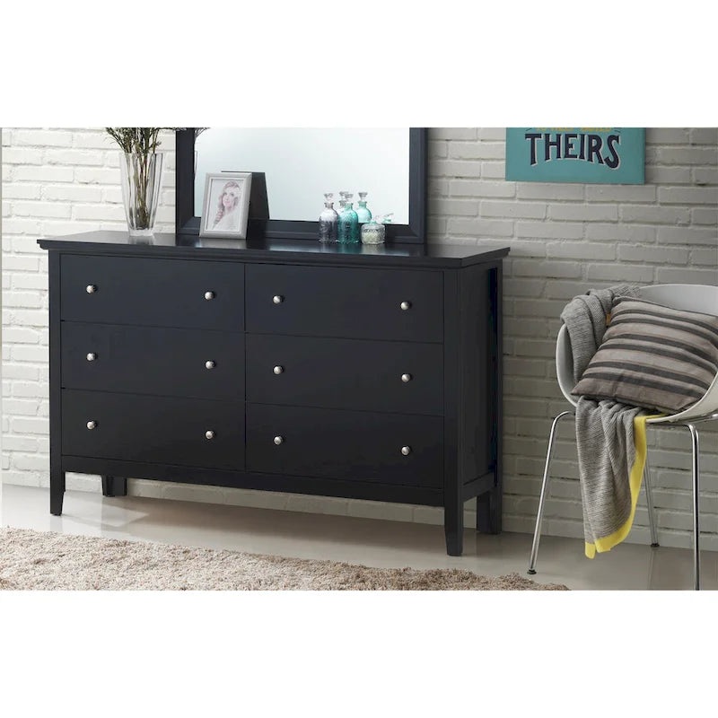 Commode à 6 tiroirs pour chambre à coucher avec glissières métalliques