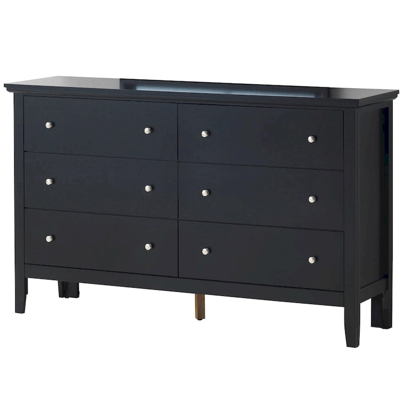 Commode à 6 tiroirs pour chambre à coucher avec glissières métalliques