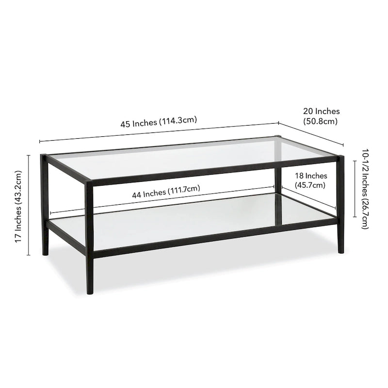 Table basse rectangulaire en verre avec étagère inférieure en miroir