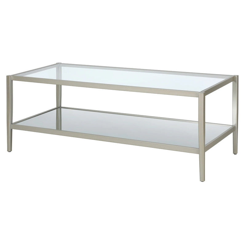 Table basse rectangulaire en verre avec étagère inférieure en miroir