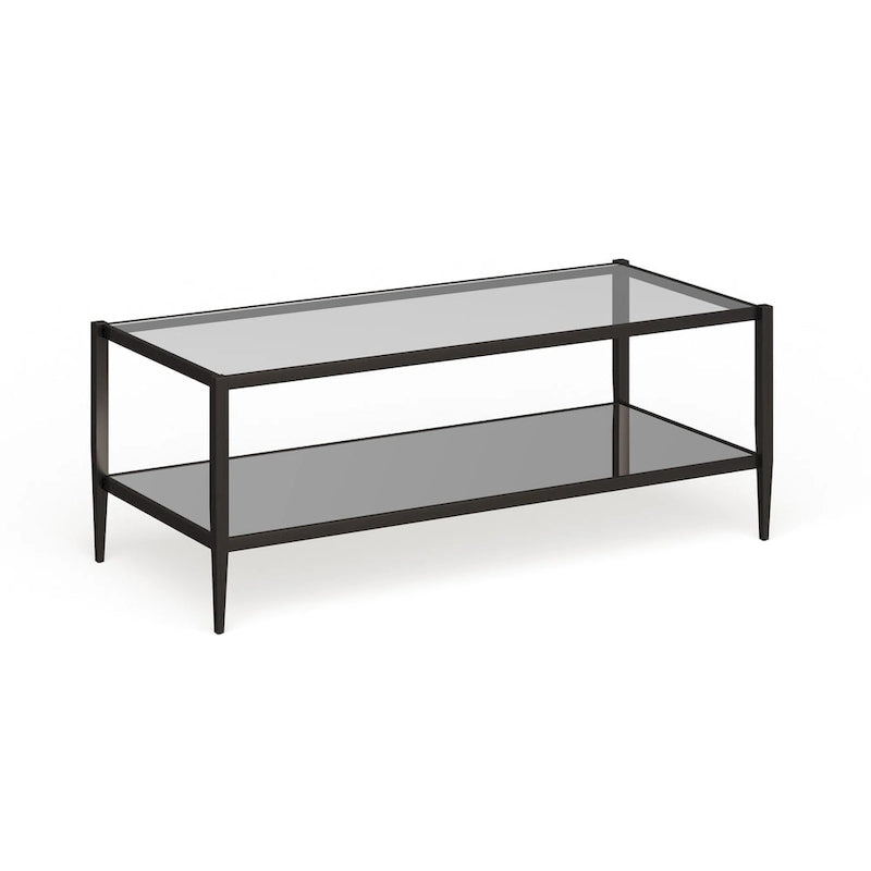 Table basse rectangulaire en verre avec étagère inférieure en miroir