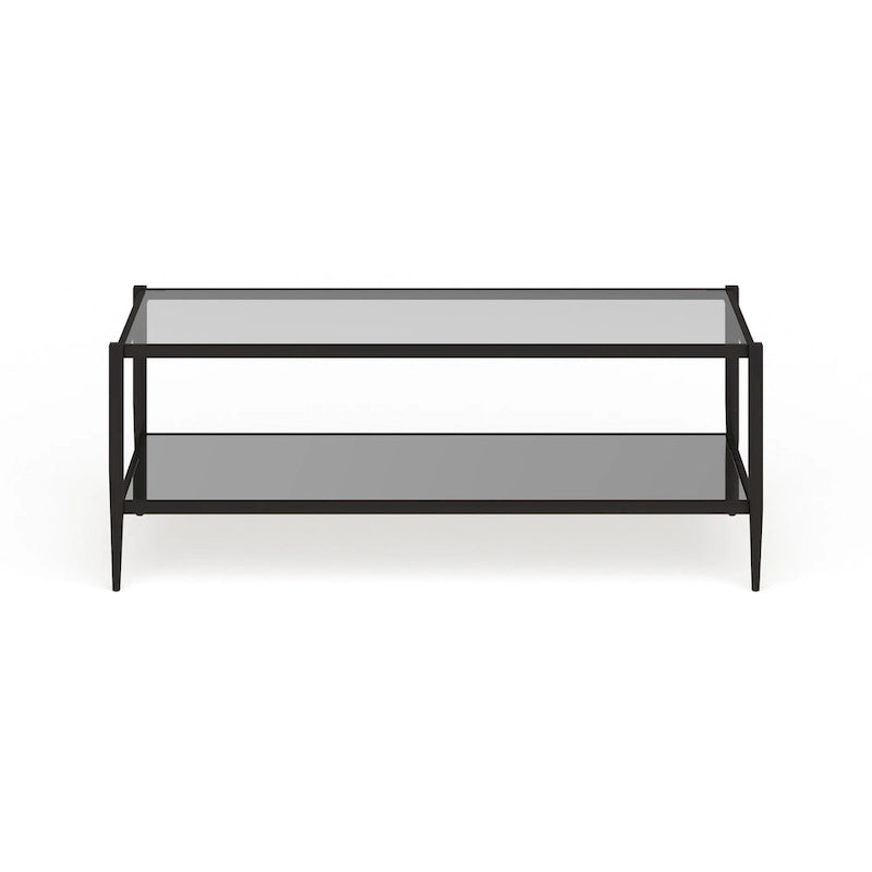 Table basse rectangulaire en verre avec étagère inférieure en miroir