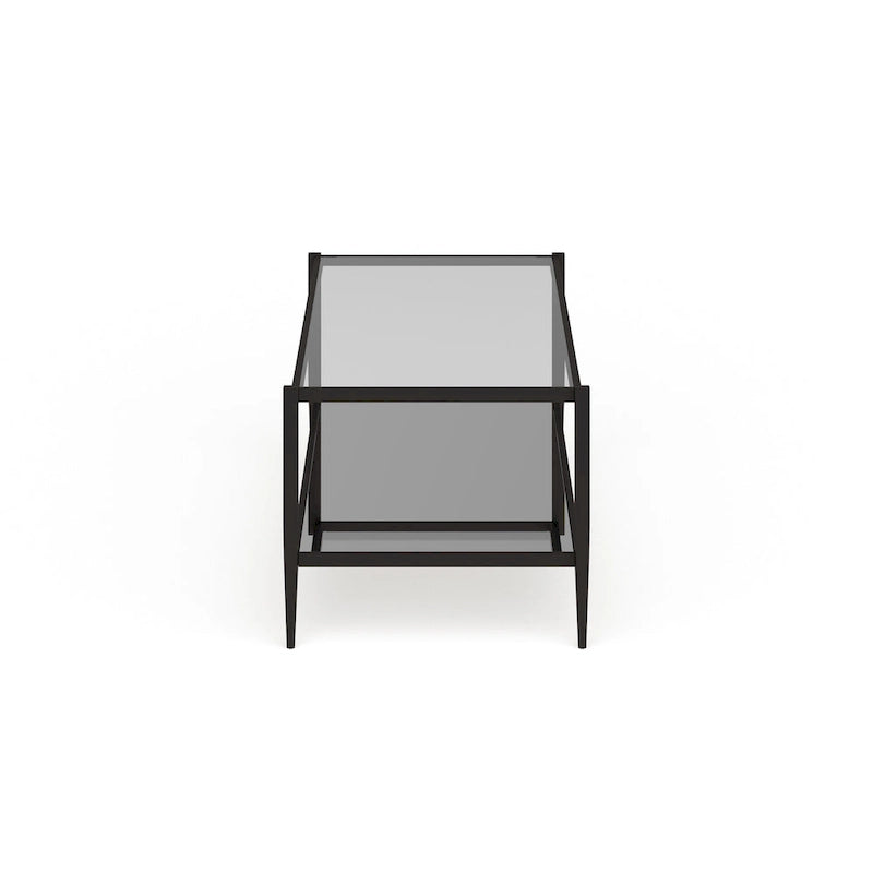 Table basse rectangulaire en verre avec étagère inférieure en miroir