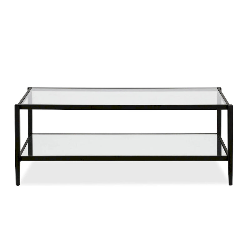 Table basse rectangulaire en verre avec étagère inférieure en miroir