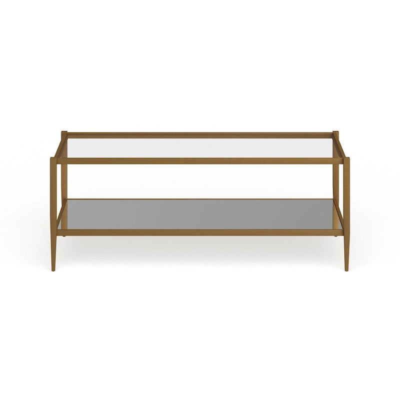 Table basse rectangulaire en verre avec étagère inférieure en miroir