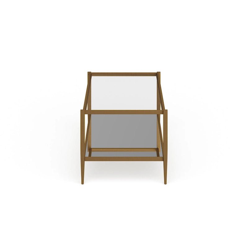 Table basse rectangulaire en verre avec étagère inférieure en miroir