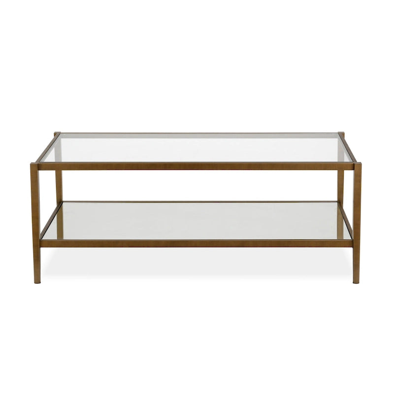Table basse rectangulaire en verre avec étagère inférieure en miroir