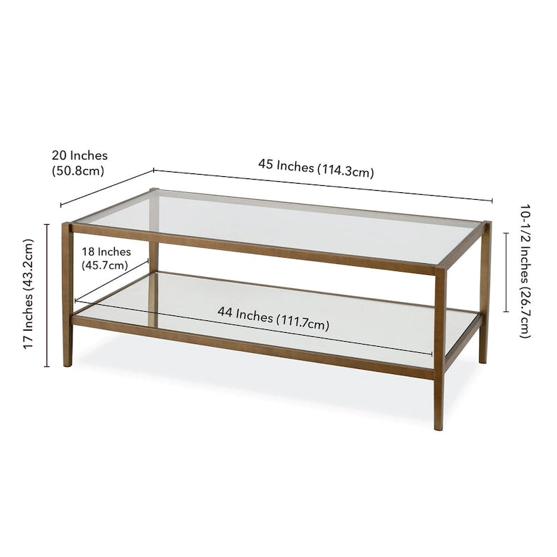 Table basse rectangulaire en verre avec étagère inférieure en miroir