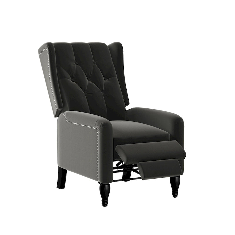 Fauteuil inclinable à dossier haut en velours avec dossier inclinable et garniture cloutée
